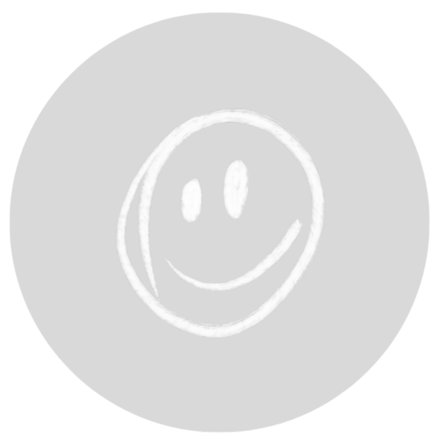White smiley face on a gray circle with a white background